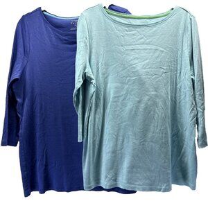 Lot of 2 Talbots Tee Women's Top 1XP Petite Dark & Light Blue 3/4 Sleeves Cotton